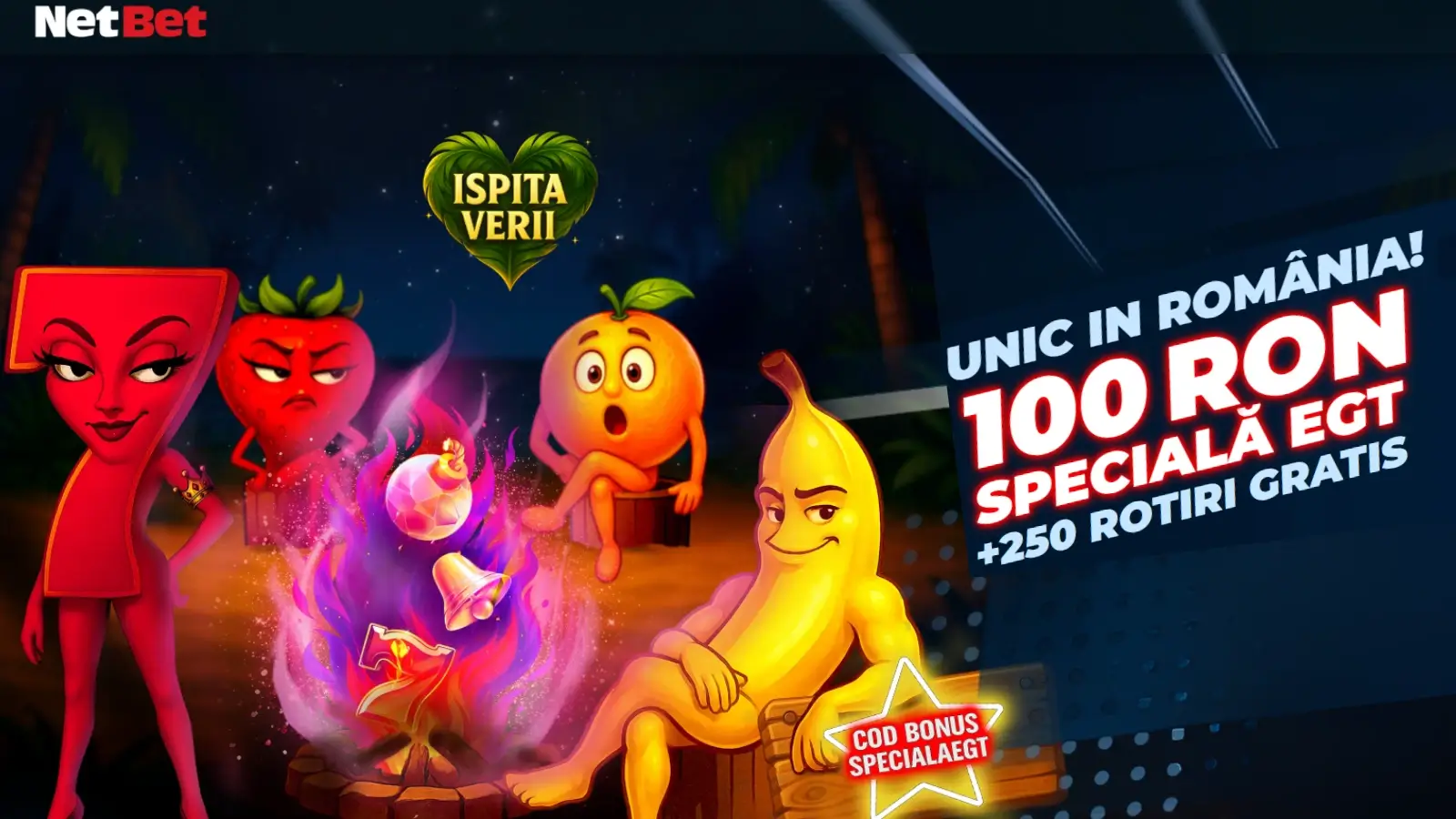 NetBet bonus fără depunere – 250 rotiri gratuite + Specială de 100 LEI