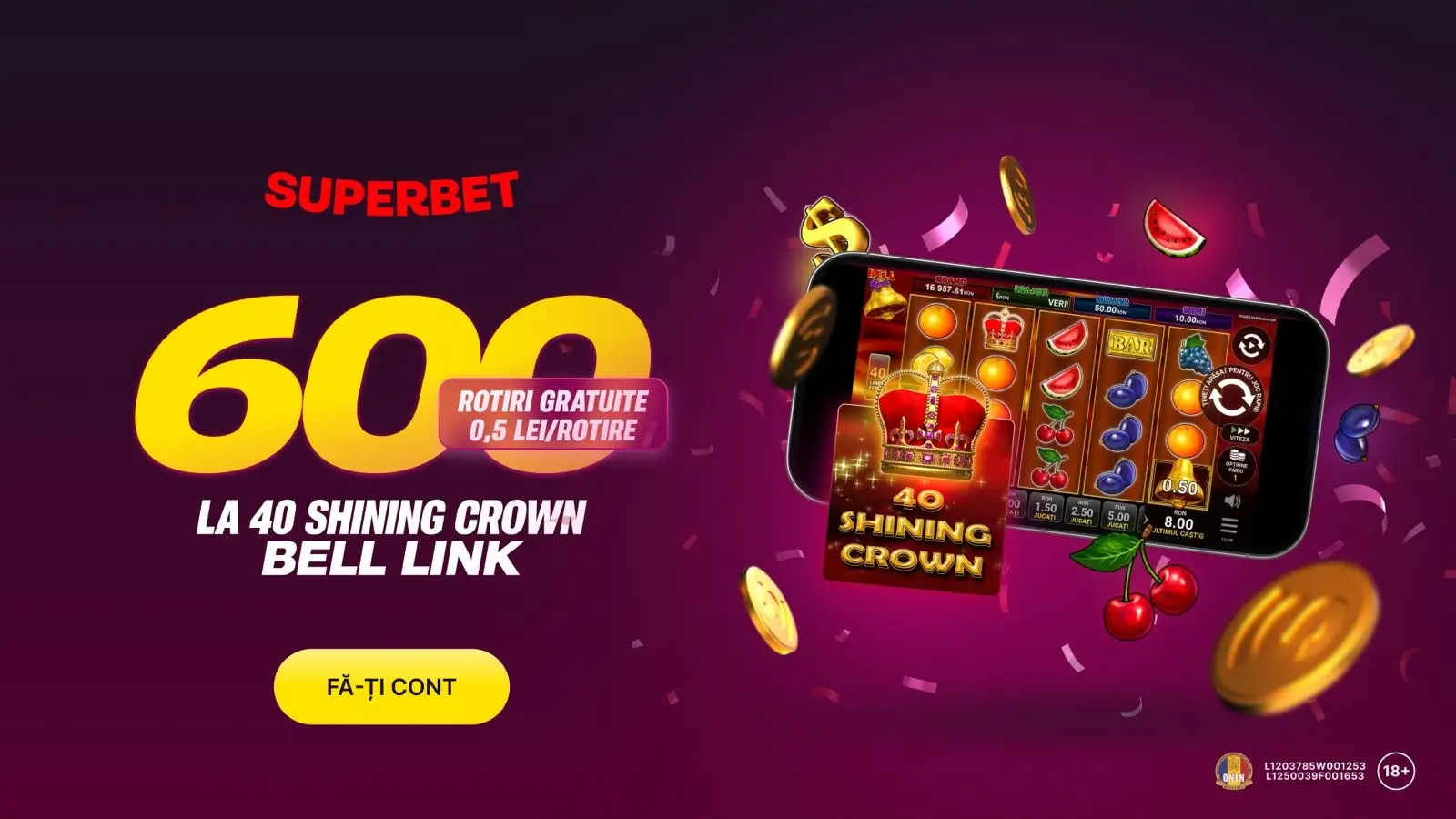 Superbet Rotiri Gratuite - 600 Spinuri la 40 Shining Crown Bell Link