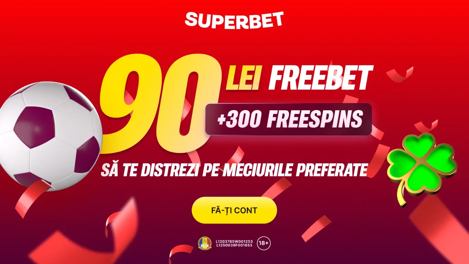 Superbet bonus fara depunere - 300 Rotiri Gratuite + 90 de lei FreeBet