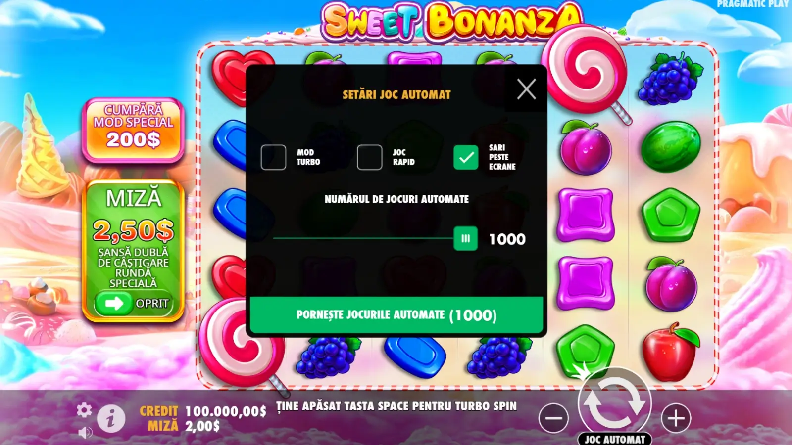 funcția autoplay la păcănele sweet bonanza