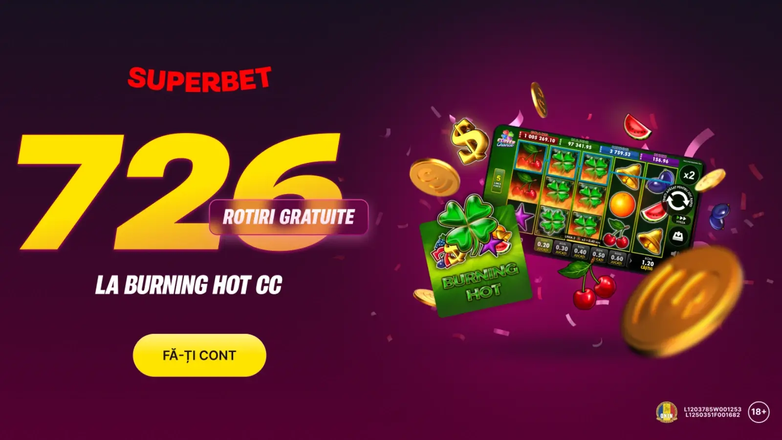 Superbet bonus fara depunere – 726 Rotiri Gratuite la Burning Hot Clover Chance